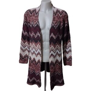 Hannah Cardigan Women's XL Open Front Long Duster Colorful Sweater Side Slits